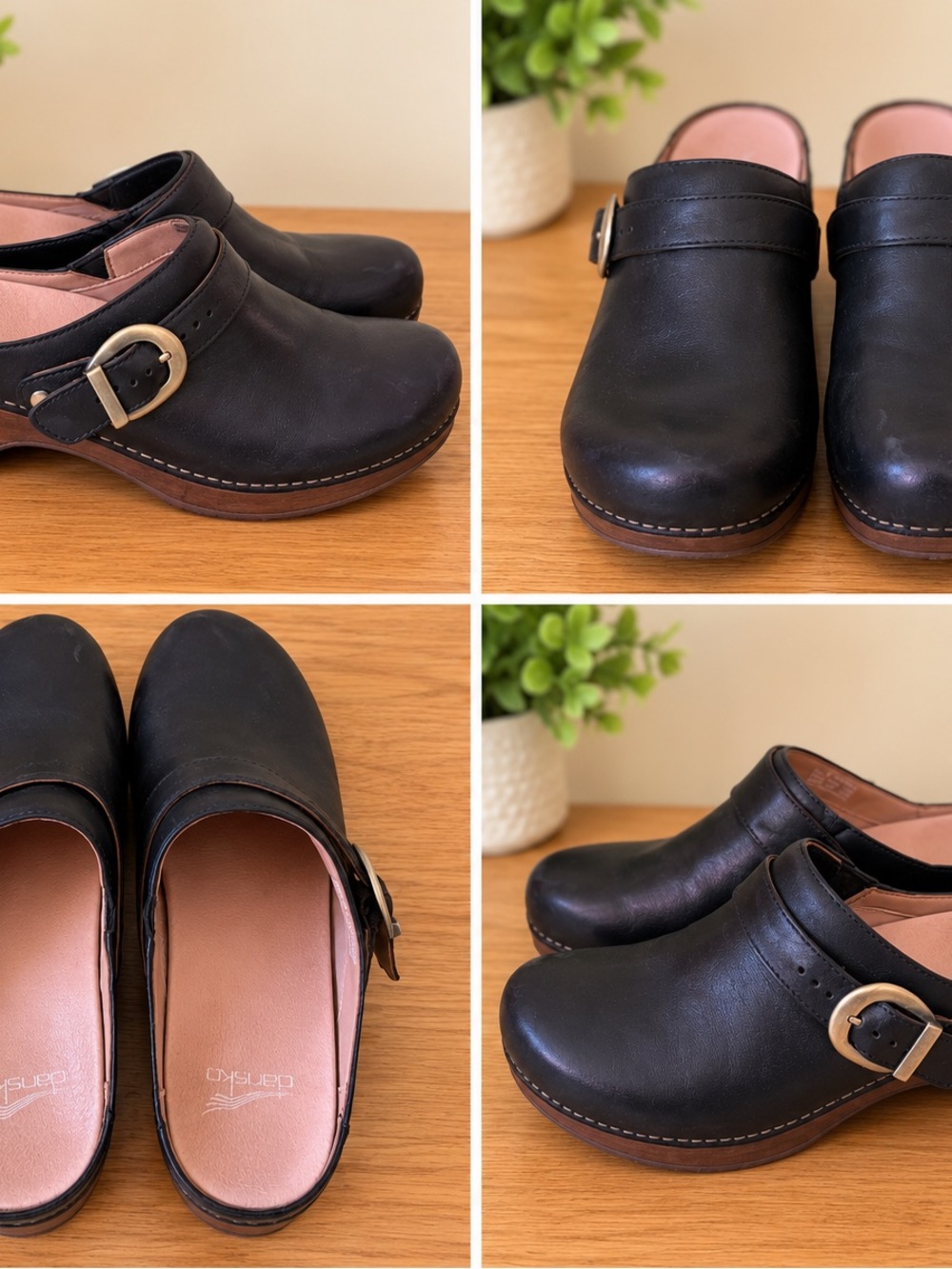 Dansko Black Leather Buckle Clog Mule